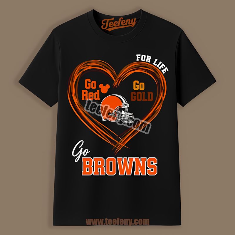 Cleveland Browns Heart Go Red Gold Awareness Unisex Shirt