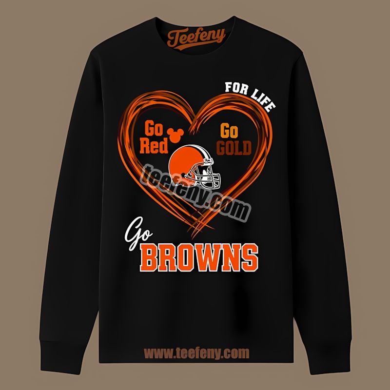 Cleveland Browns Heart Go Red Gold Awareness Unisex Long Sleeve Cleveland Browns Heart Go Red Gold Awareness Unisex Long Sleeve
