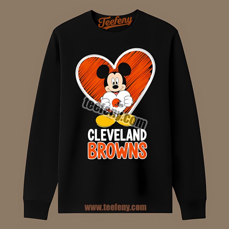 Cleveland Browns Mickey Heart Cotton Long Sleeve Cleveland Browns Mickey Heart Cotton Long Sleeve