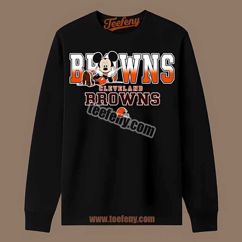 Cleveland Browns Mickey Mouse Relaxed Style Cotton Long Sleeve Cleveland Browns Mickey Mouse Relaxed Style Cotton Long Sleeve