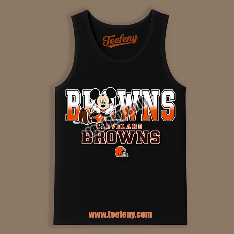 Cleveland Browns Mickey Mouse Relaxed Style Cotton Tanktop Cleveland Browns Mickey Mouse Relaxed Style Cotton Tanktop