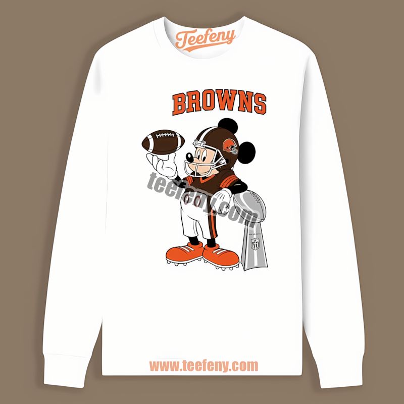 Cleveland Browns Mickey Super Bowl Football Color Long Sleeve Cleveland Browns Mickey Super Bowl Football Color Long Sleeve