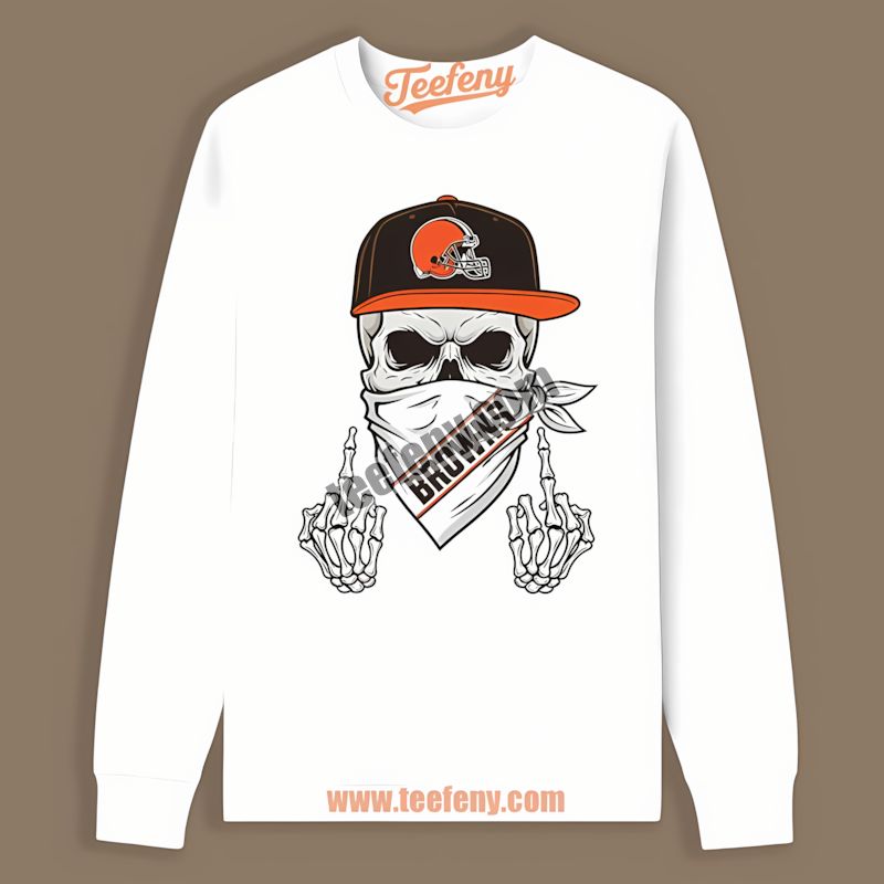 Cleveland Browns Skull Bandana Rebel Graphic Long Sleeve Cleveland Browns Skull Bandana Rebel Graphic Long Sleeve