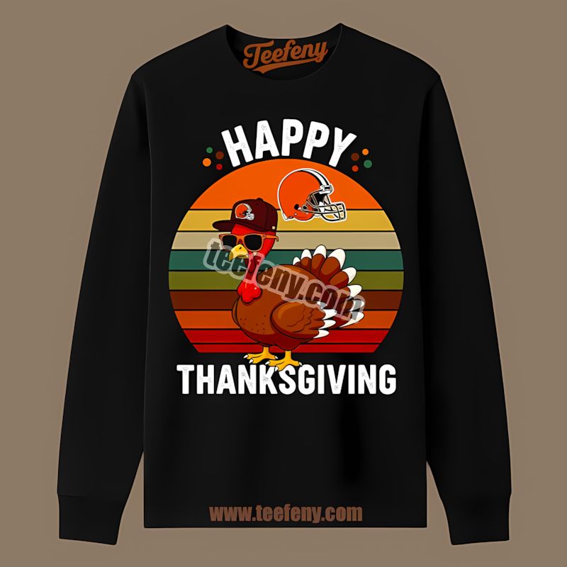 Cleveland Browns Thanksgiving Turkey Graphic Color Long Sleeve Cleveland Browns Thanksgiving Turkey Graphic Color Long Sleeve