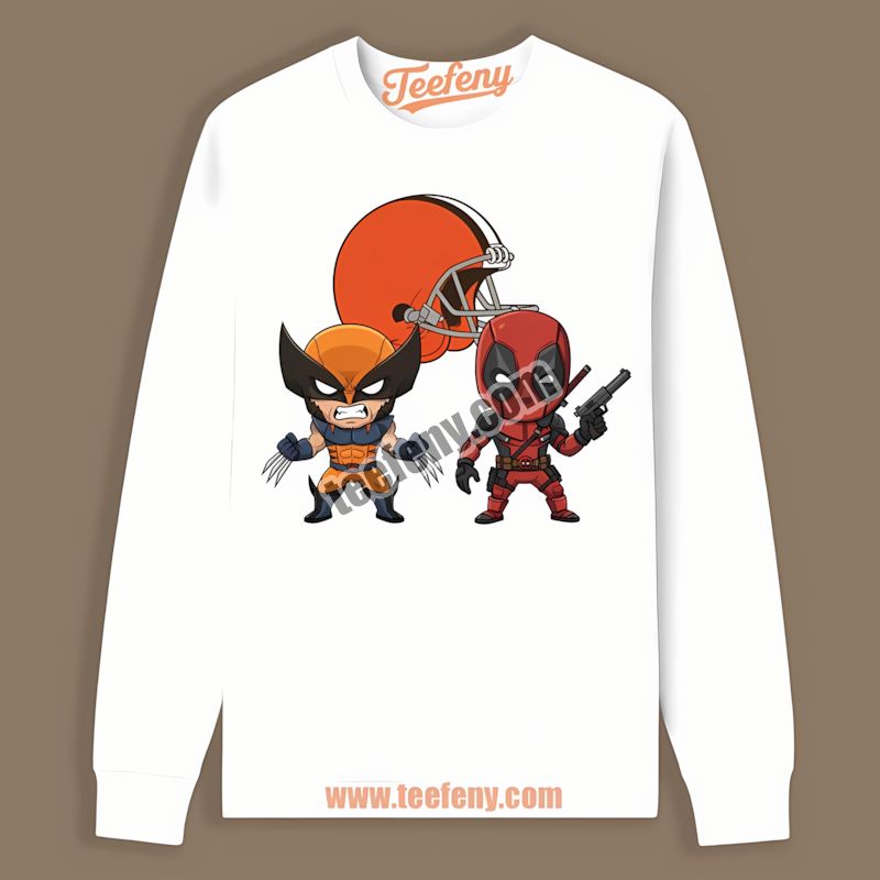 Cleveland Browns Wolverine Deadpool Heroes Color Long Sleeve Cleveland Browns Wolverine Deadpool Heroes Color Long Sleeve