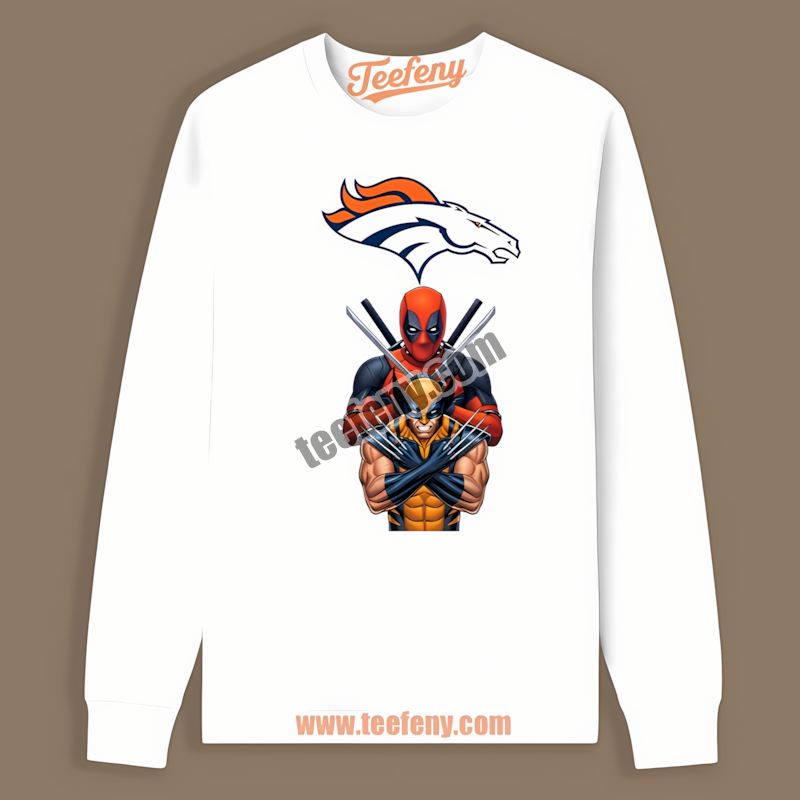 Denver Broncos Deadpool Wolverine Crossover Long Sleeve Denver Broncos Deadpool Wolverine Crossover Long Sleeve