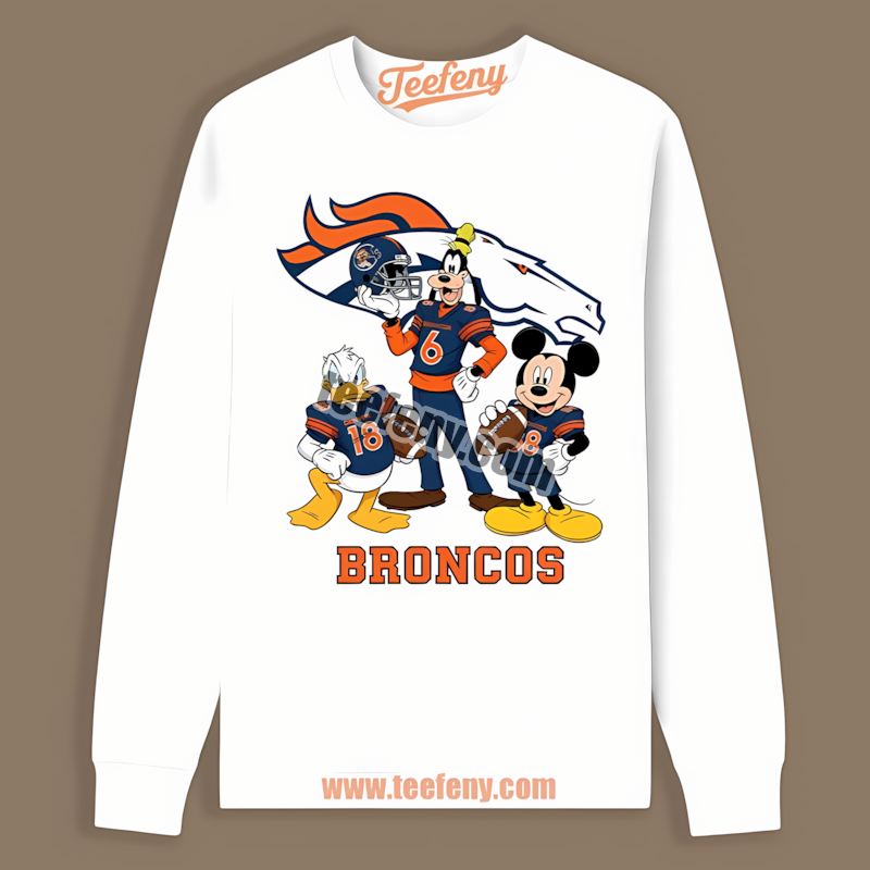 Denver Broncos Disney Mickey Donald Goofy Long Sleeve Denver Broncos Disney Mickey Donald Goofy Long Sleeve
