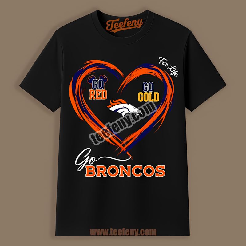 Denver Broncos Heart Go Red Go Gold Classic Shirt