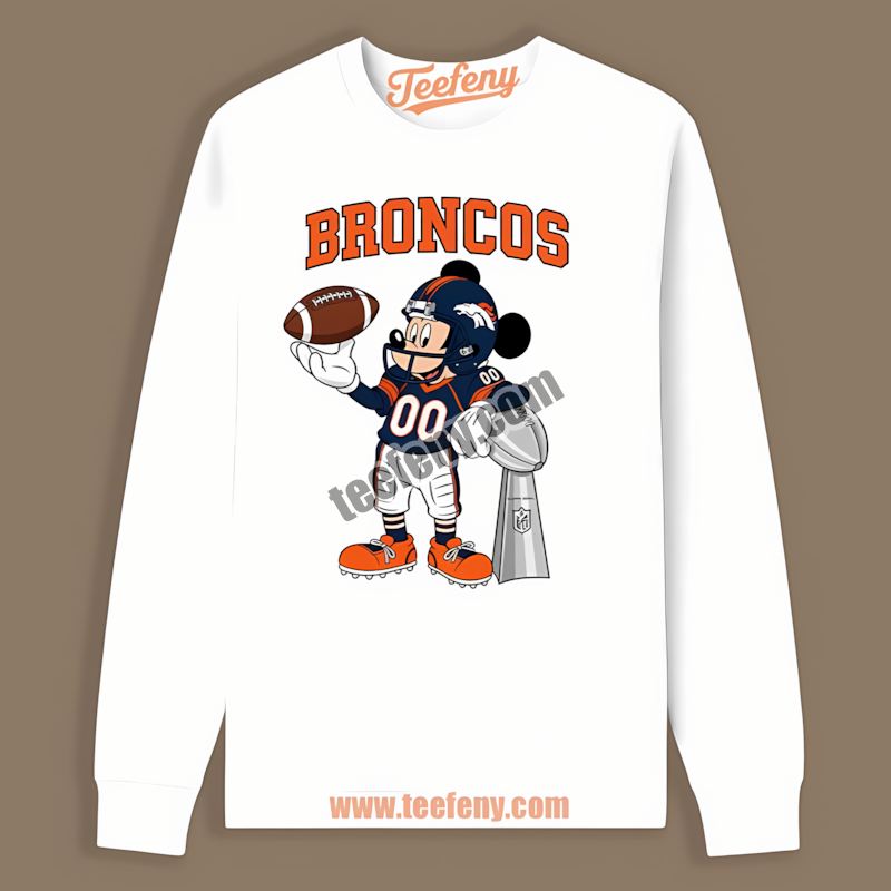 Denver Broncos Mickey Super Bowl Football Long Sleeve Denver Broncos Mickey Super Bowl Football Long Sleeve