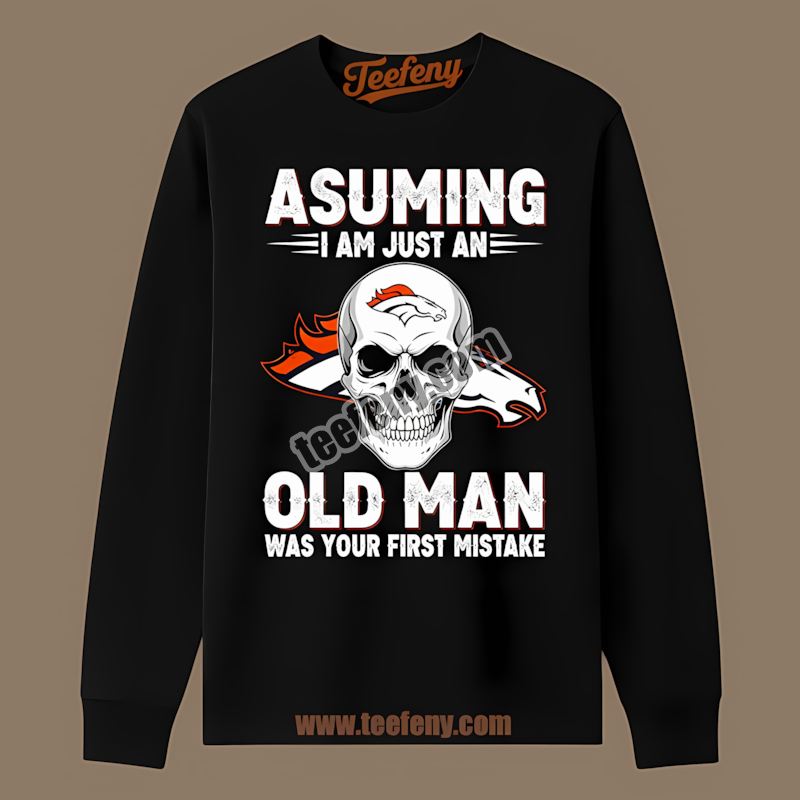 Denver Broncos Skull Old Man Graphic Long Sleeve Denver Broncos Skull Old Man Graphic Long Sleeve