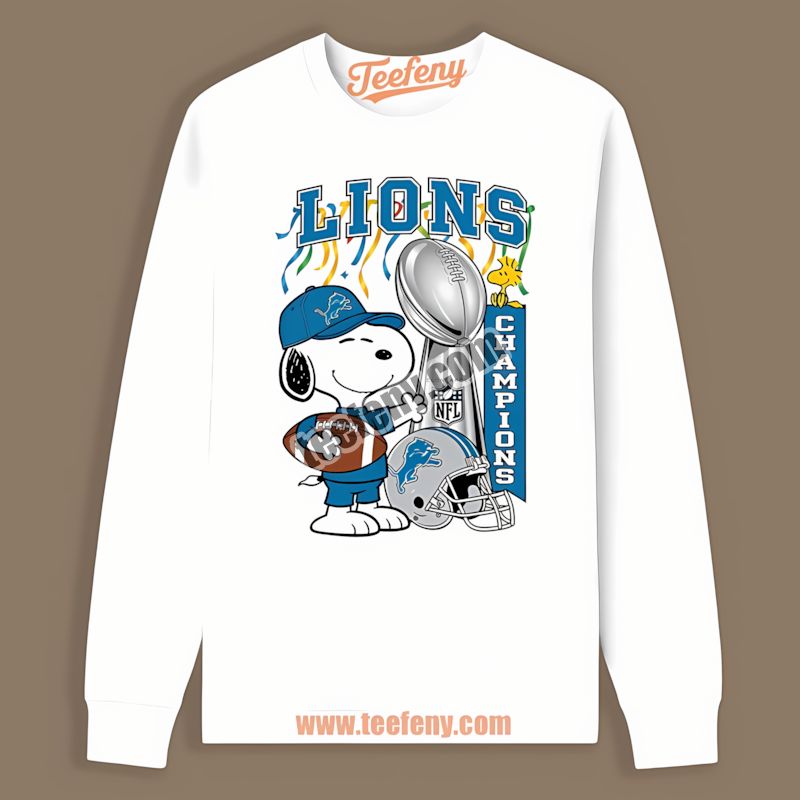 Detroit Lions Champions Snoopy Celebration Vintage Long Sleeve Detroit Lions Champions Snoopy Celebration Vintage Long Sleeve