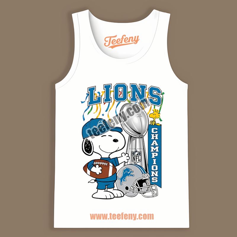 Detroit Lions Champions Snoopy Celebration Vintage Tanktop Detroit Lions Champions Snoopy Celebration Vintage Tanktop