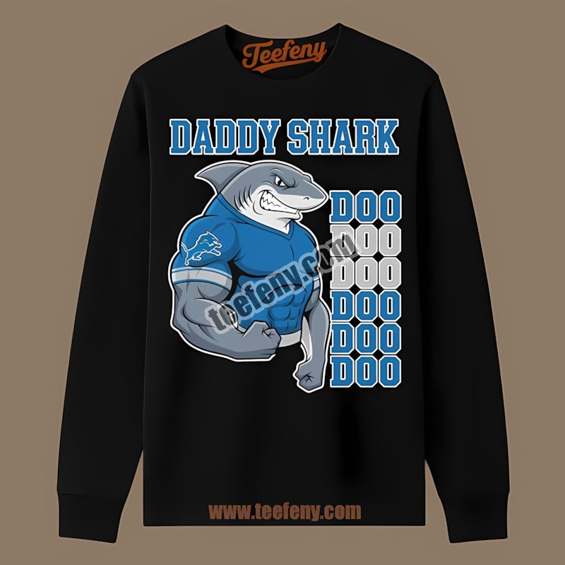 Detroit Lions Daddy Shark Retro Long Sleeve Detroit Lions Daddy Shark Retro Long Sleeve