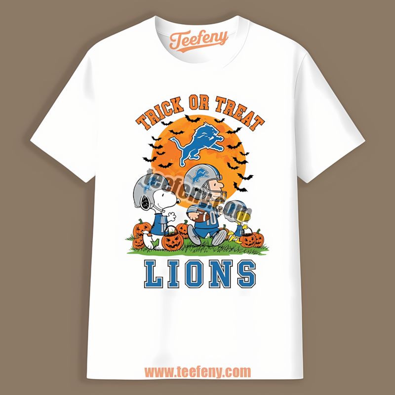 Detroit Lions Halloween Trick Or Treat Charlie Brown Snoopy Adults Shirt