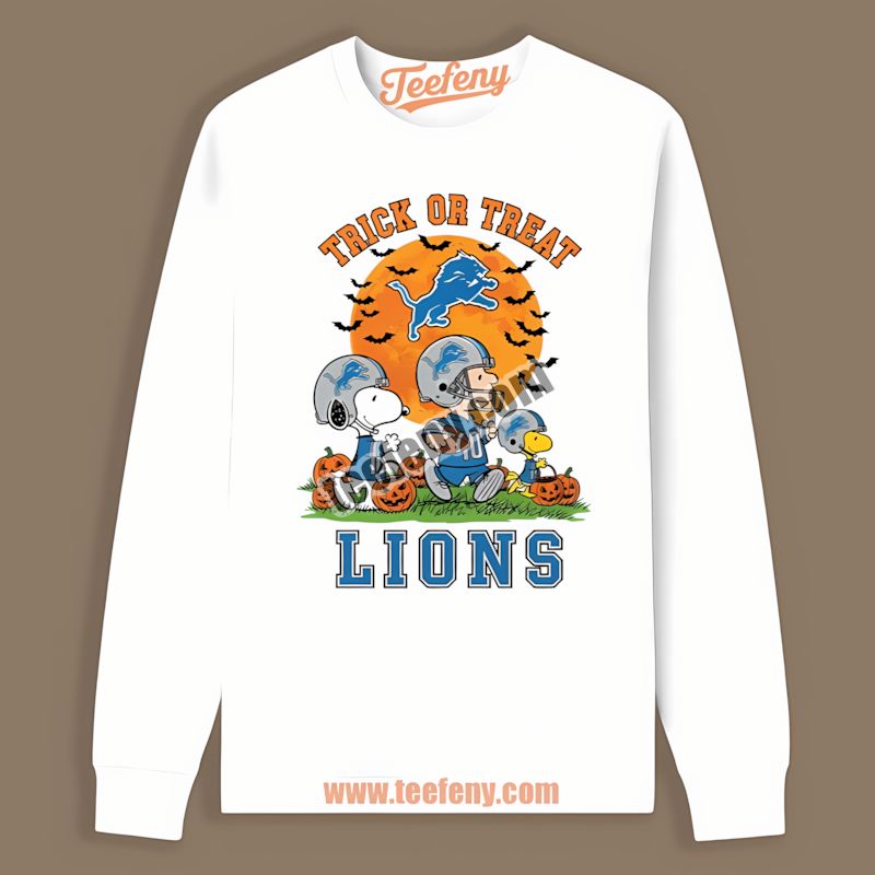 Detroit Lions Halloween Trick Or Treat Charlie Brown Snoopy Adults Long Sleeve Detroit Lions Halloween Trick Or Treat Charlie Brown Snoopy Adults Long Sleeve