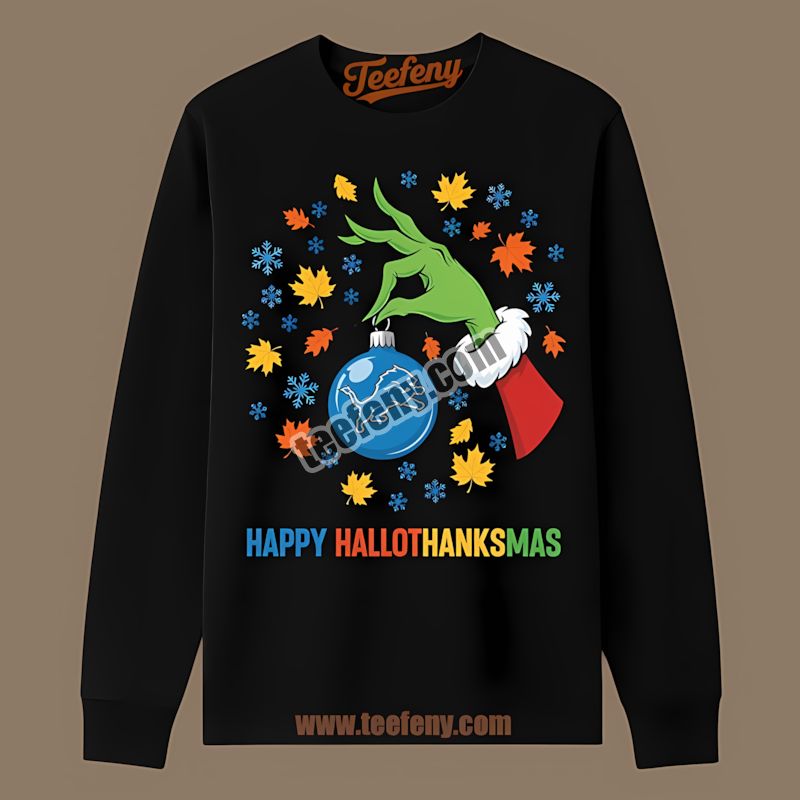 Detroit Lions Happy Hallothanksmas Vintage Long Sleeve Detroit Lions Happy Hallothanksmas Vintage Long Sleeve