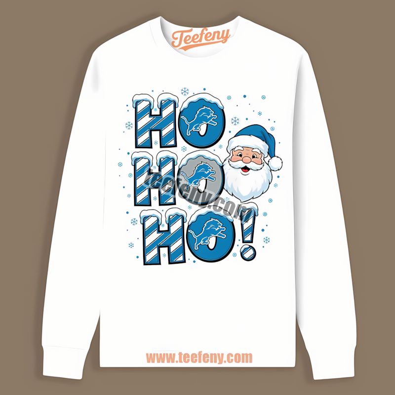 Detroit Lions Ho Ho Ho Santa Christmas Trendy Long Sleeve Detroit Lions Ho Ho Ho Santa Christmas Trendy Long Sleeve