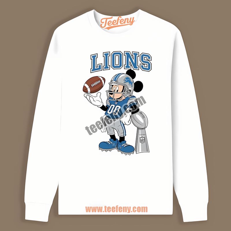 Detroit Lions Mickey Super Bowl Football Regular Long Sleeve Detroit Lions Mickey Super Bowl Football Regular Long Sleeve