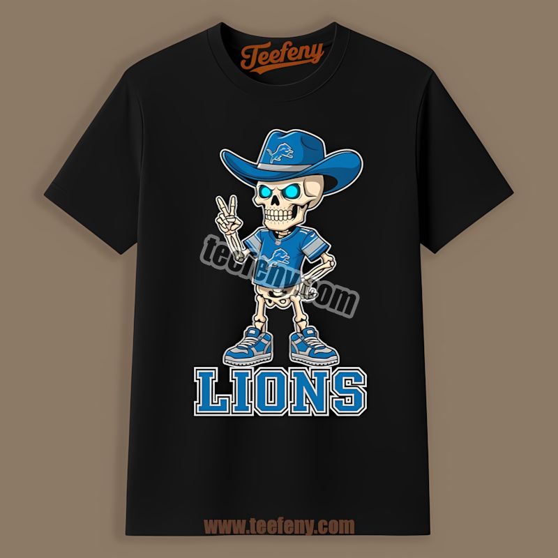 Detroit Lions Skeleton Cowboy Graphic Shirt