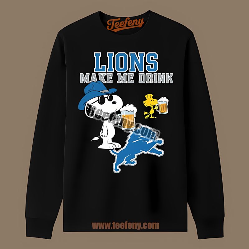 Detroit Lions Snoopy Make Me Drink Vintage Long Sleeve Detroit Lions Snoopy Make Me Drink Vintage Long Sleeve