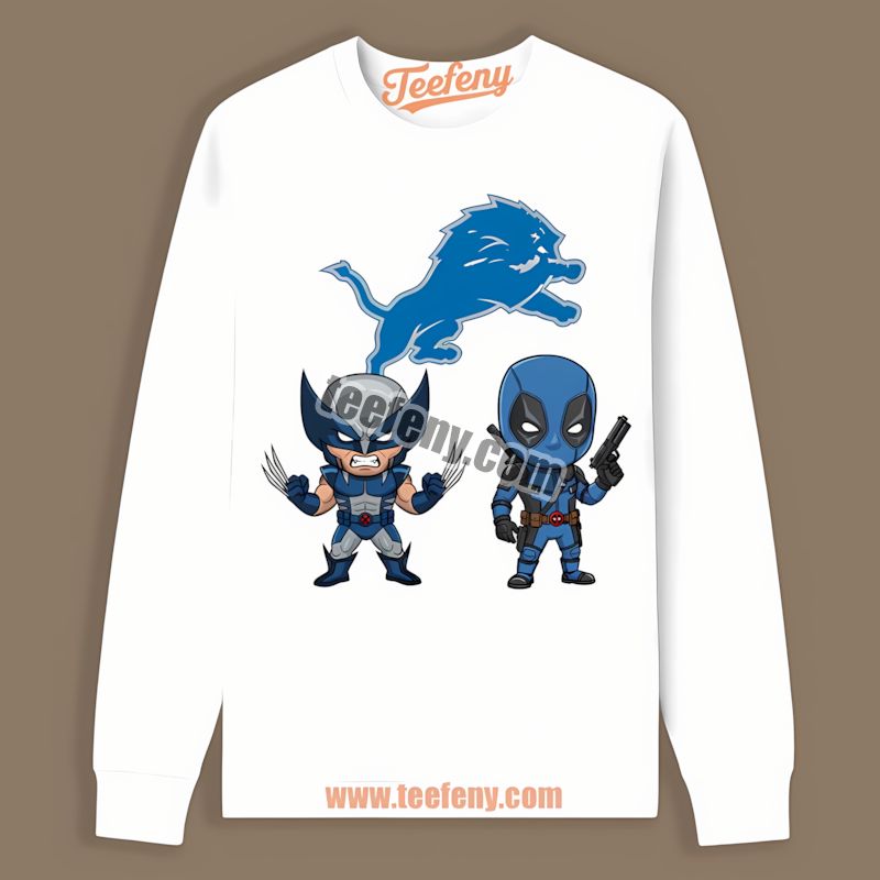 Detroit Lions Wolverine Deadpool Superhero Color Long Sleeve Detroit Lions Wolverine Deadpool Superhero Color Long Sleeve