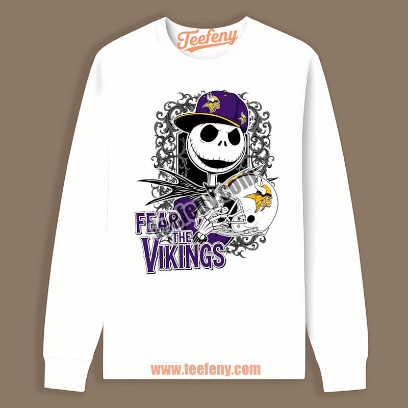 Fear The Minnesota Vikings Jack Skellington Graphic Long Sleeve Fear The Minnesota Vikings Jack Skellington Graphic Long Sleeve