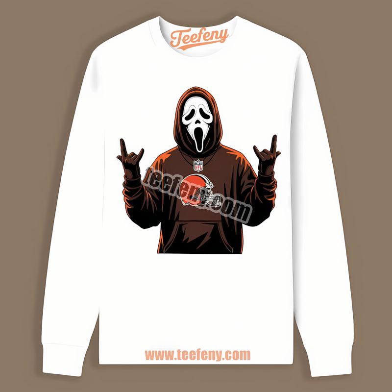 Ghostface Cleveland Browns Spooky Halloween Long Sleeve Ghostface Cleveland Browns Spooky Halloween Long Sleeve