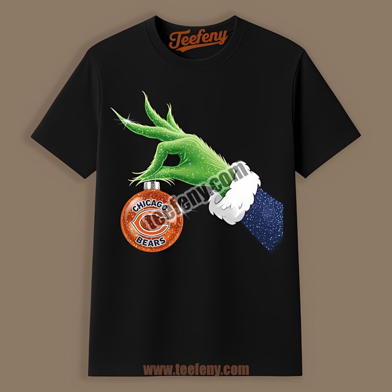 Grinch Hand Holding Chicago Bears Ornament Unisex Shirt