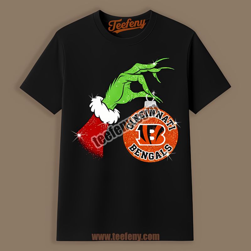 Grinch Hand Holding Cincinnati Bengals Ornament Shirt For Adults