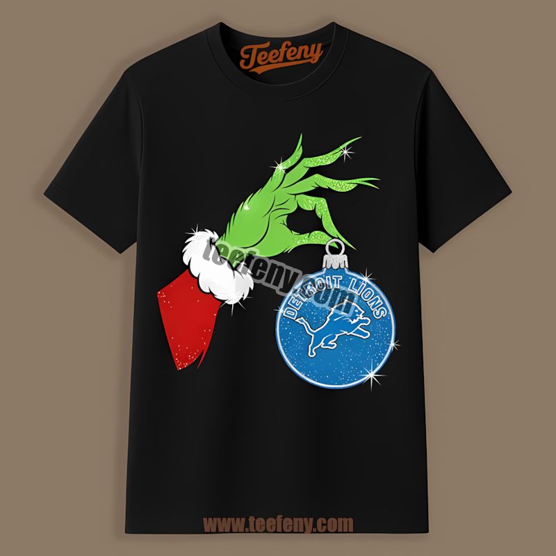 Grinch Hand Holding Detroit Lions Ornament Unisex Shirt