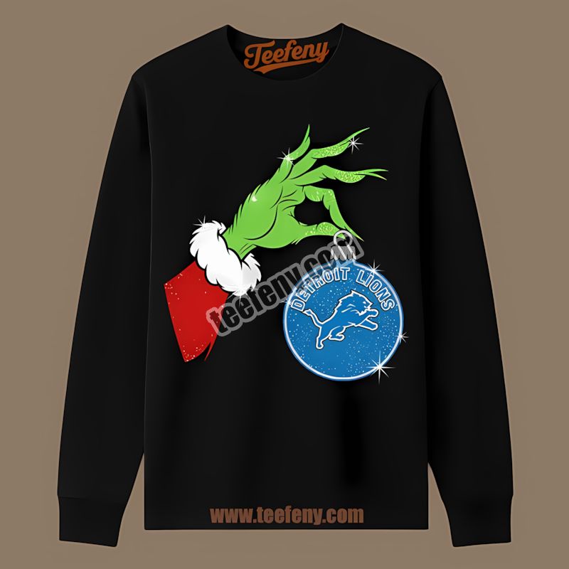 Grinch Hand Holding Detroit Lions Ornament Unisex Long Sleeve Grinch Hand Holding Detroit Lions Ornament Unisex Long Sleeve