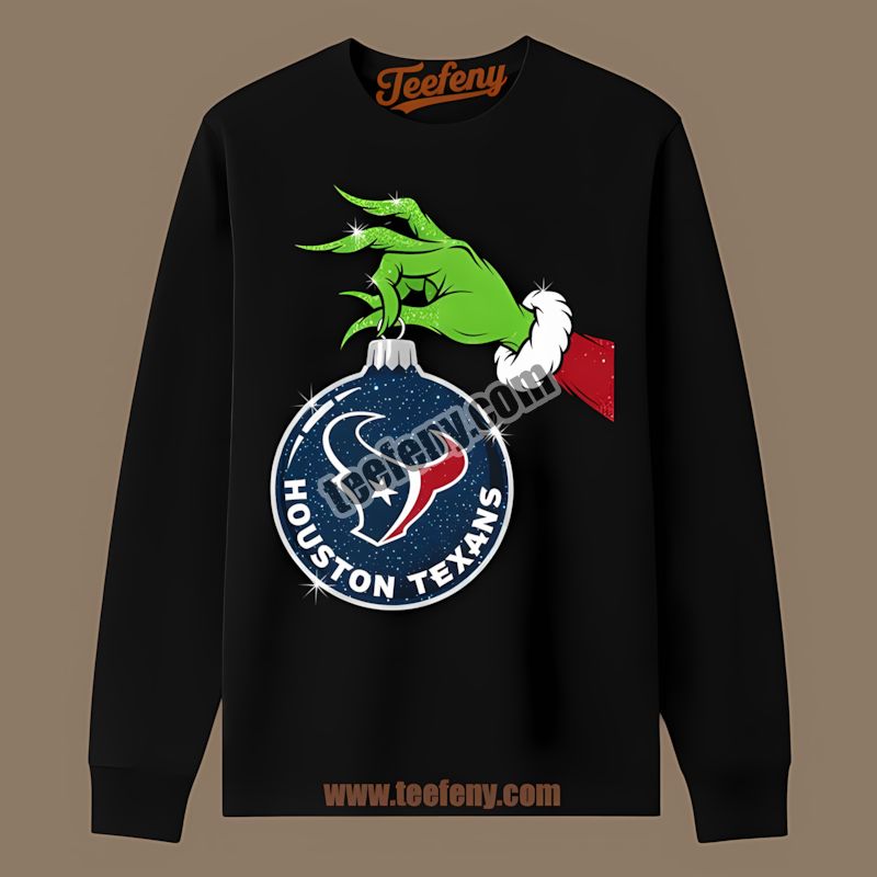 Grinch Hand Holding Houston Texans Ornament Adults Long Sleeve Grinch Hand Holding Houston Texans Ornament Adults Long Sleeve