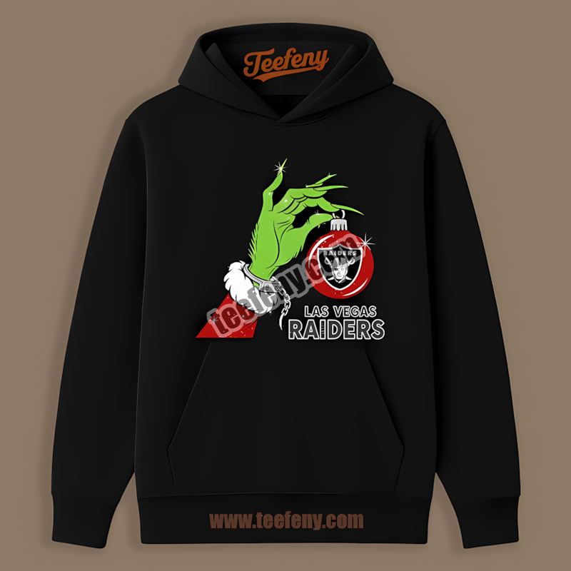 Grinch Hand Holding Las Vegas Raiders Ornament Unisex Hoodie Grinch Hand Holding Las Vegas Raiders Ornament Unisex Hoodie