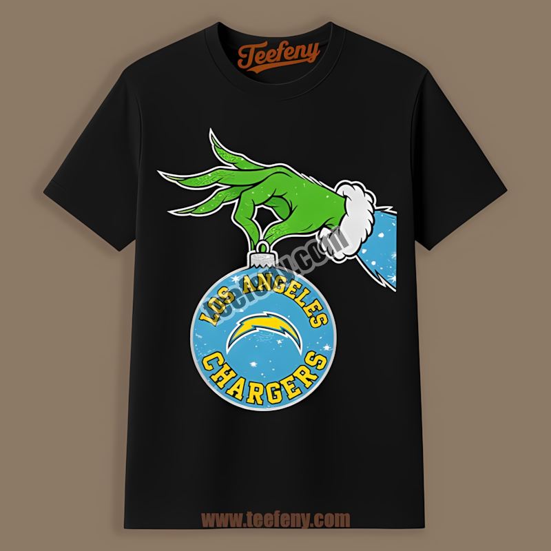 Grinch Hand Holding Los Angeles Chargers Ornament Regular Shirt