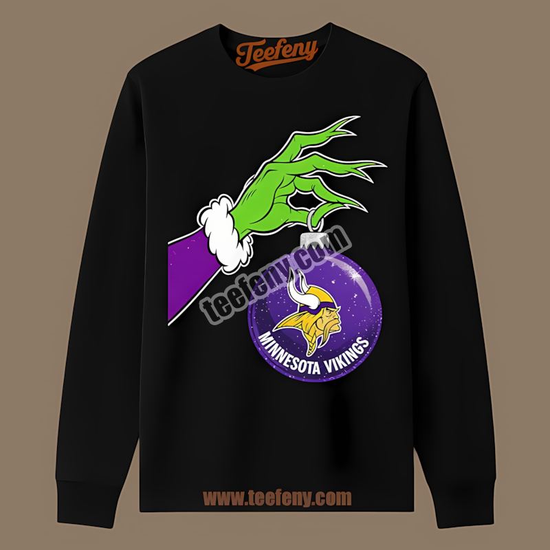 Grinch Hand Holding Minnesota Vikings Ornament Trendy Long Sleeve Grinch Hand Holding Minnesota Vikings Ornament Trendy Long Sleeve