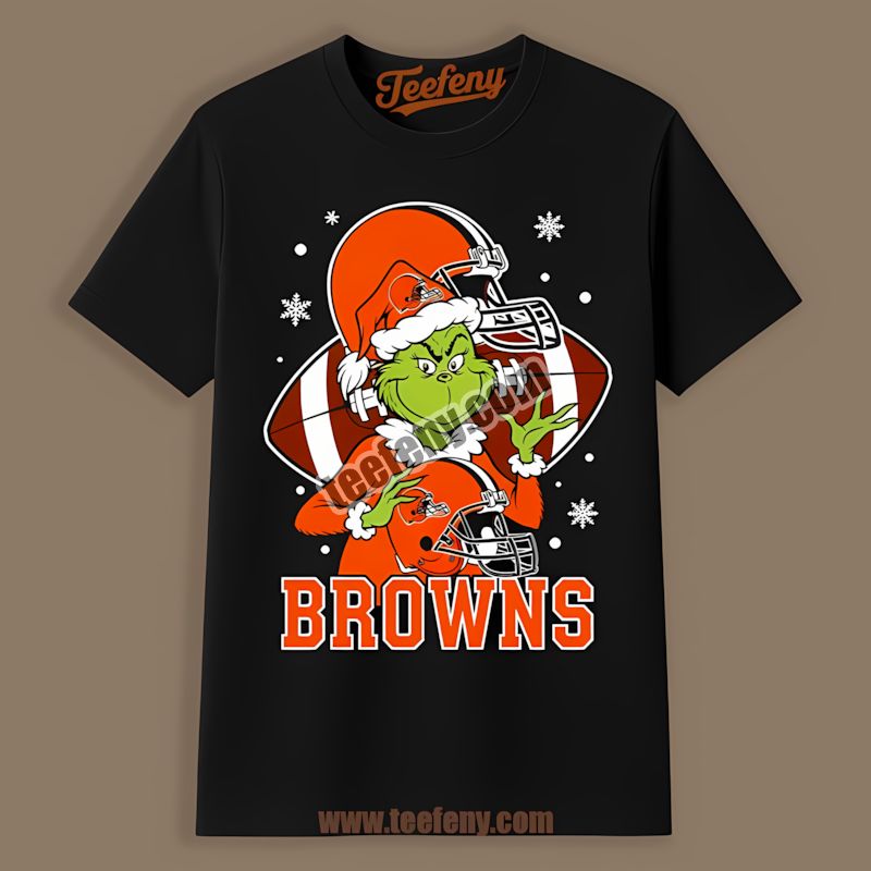 Grinch Holding Cleveland Browns Helmet Cotton Shirt