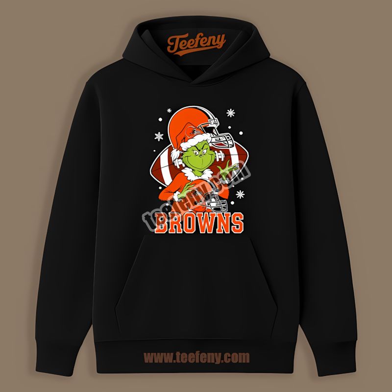 Grinch Holding Cleveland Browns Helmet Cotton Hoodie Grinch Holding Cleveland Browns Helmet Cotton Hoodie