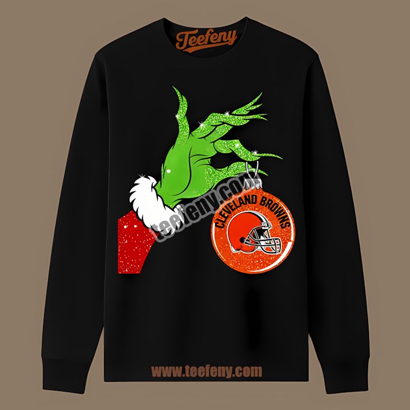 Grinch Holding Cleveland Browns Ornament Vintage Long Sleeve Grinch Holding Cleveland Browns Ornament Vintage Long Sleeve