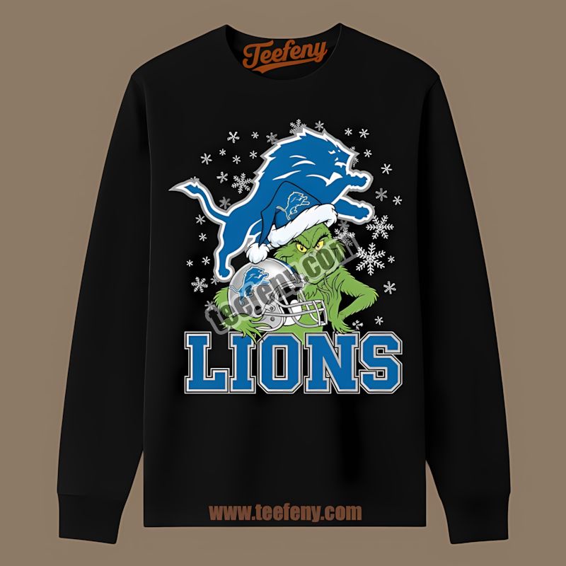 Grinch Holding Detroit Lions Helmet Sports Long Sleeve Grinch Holding Detroit Lions Helmet Sports Long Sleeve