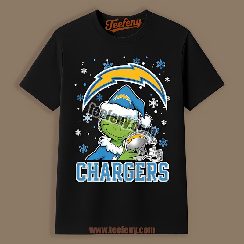 Grinch Holding Los Angeles Chargers Helmet Retro Shirt