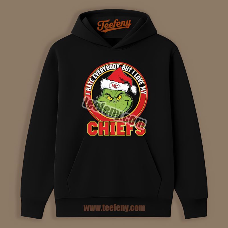 Grinch I Hate Everybody But Love My Kansas City Chiefs Unisex Hoodie Grinch I Hate Everybody But Love My Kansas City Chiefs Unisex Hoodie