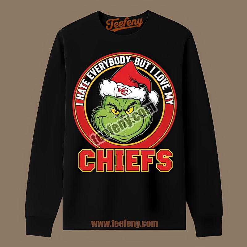 Grinch I Hate Everybody But Love My Kansas City Chiefs Unisex Long Sleeve Grinch I Hate Everybody But Love My Kansas City Chiefs Unisex Long Sleeve