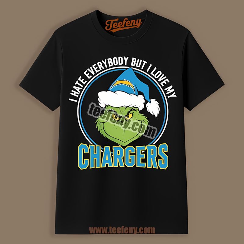 Grinch I Hate Everybody But Love My Los Angeles Chargers Retro Shirt