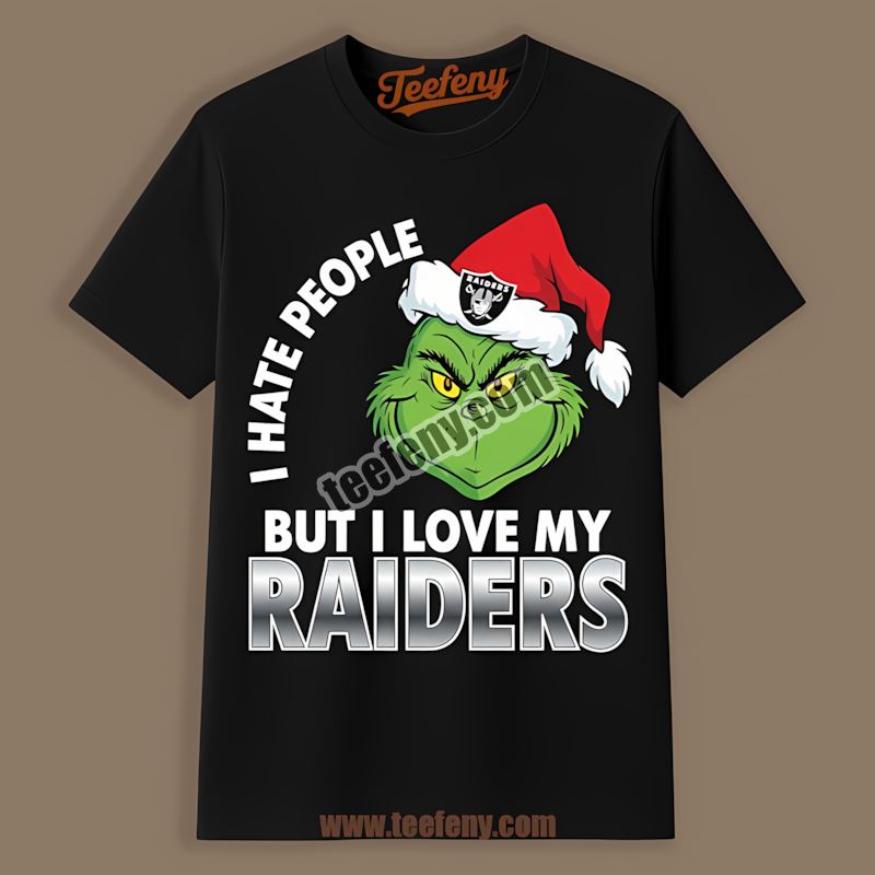 Grinch I Hate People But Love Las Vegas Raiders Adults Shirt