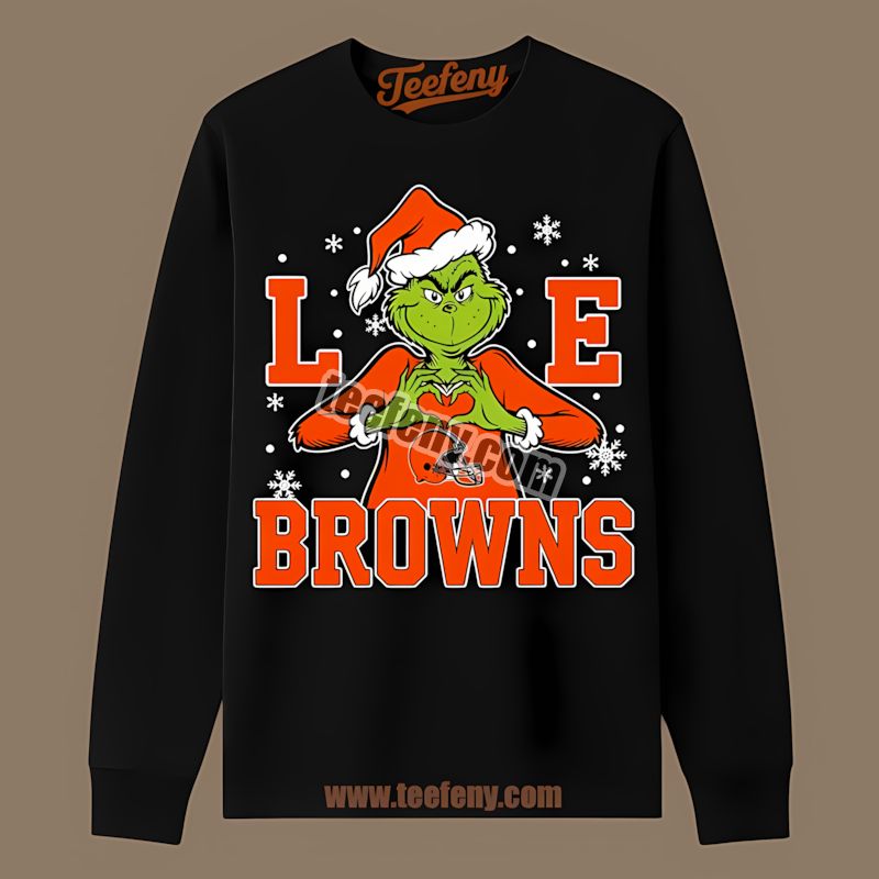 Grinch Love Cleveland Browns Christmas Graphic Long Sleeve Grinch Love Cleveland Browns Christmas Graphic Long Sleeve