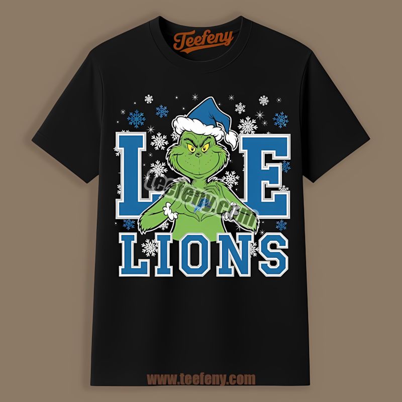 Grinch Love Detroit Lions Christmas Adults Shirt