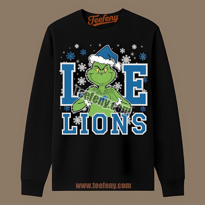 Grinch Love Detroit Lions Christmas Adults Long Sleeve Grinch Love Detroit Lions Christmas Adults Long Sleeve
