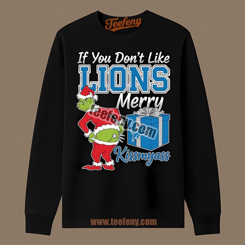 Grinch Merry Kissmyass Detroit Lions Color Long Sleeve Grinch Merry Kissmyass Detroit Lions Color Long Sleeve