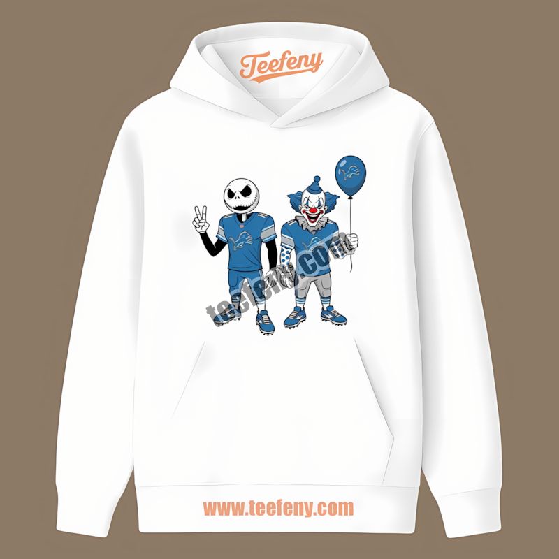 Halloween Detroit Lions Jack Skellington And Pennywise Graphic Hoodie Halloween Detroit Lions Jack Skellington And Pennywise Graphic Hoodie