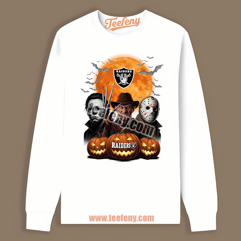 Halloween Jason Voorhees Michael Myers Freddy Krueger Las Vegas Raiders Long Sleeve Halloween Jason Voorhees Michael Myers Freddy Krueger Las Vegas Raiders Long Sleeve